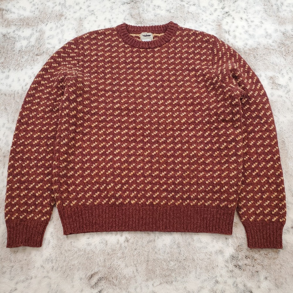 NEW LL Bean Men's M Lambswool Ragg Crew Neck Sweater Burnt Mahogany Birdseye